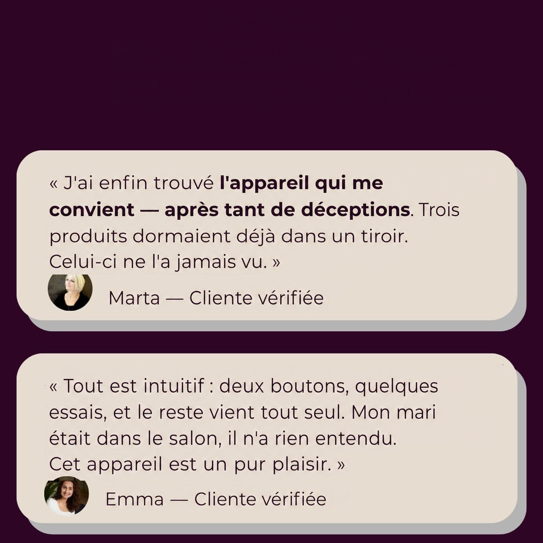Encart de témoignages de clientes, sur fond prune
